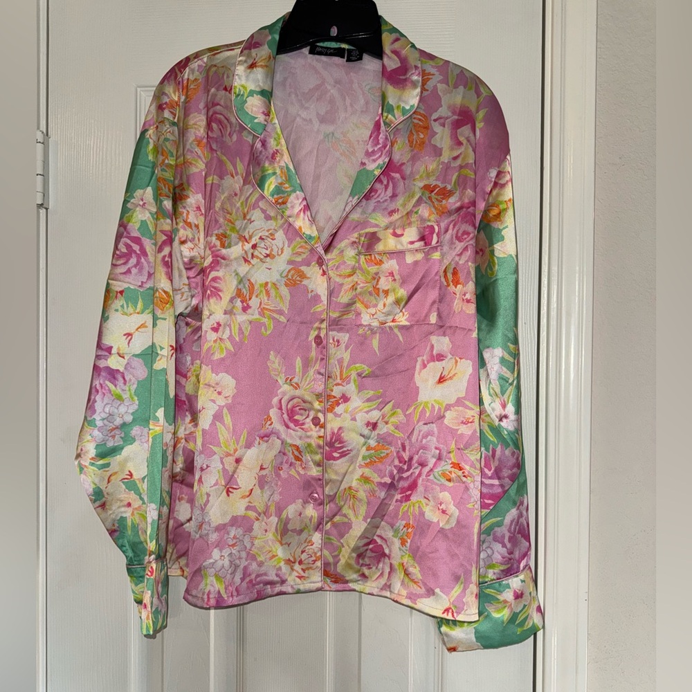 Nasty Gal Pink and Green Floral Top